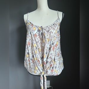 Aqua Boho Strappy buttoned down tank top with tie bottom Large